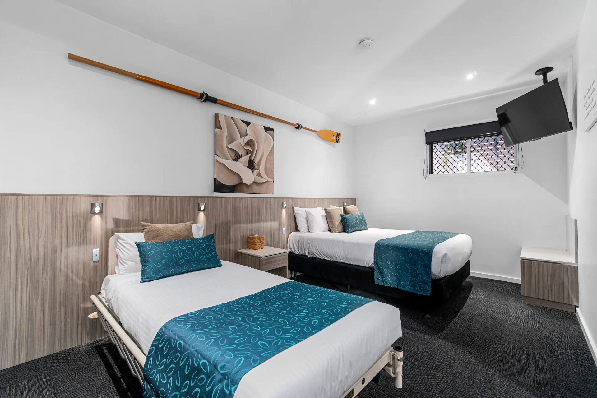 Electronic hospital bed and queen carer bed in the Accessible Living Studio at North Adelaide Boutique Stays Accommodation.